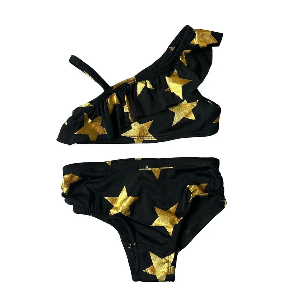 Pink Platinum Swimsuit Toddler Girls 2T Black One Shoulder Pullover Bikini NEW‎